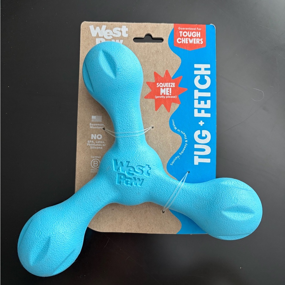West Paw Blue Tug + Fetch Dog Toy